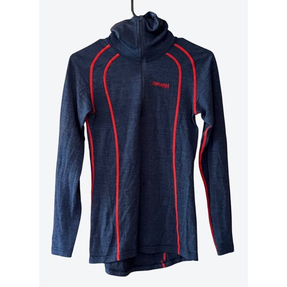 Bergans of Norway Sweaters - Bergans of Norway Women's XS 1/2 Zip Cowl Neck Sweater Heathered Navy Red